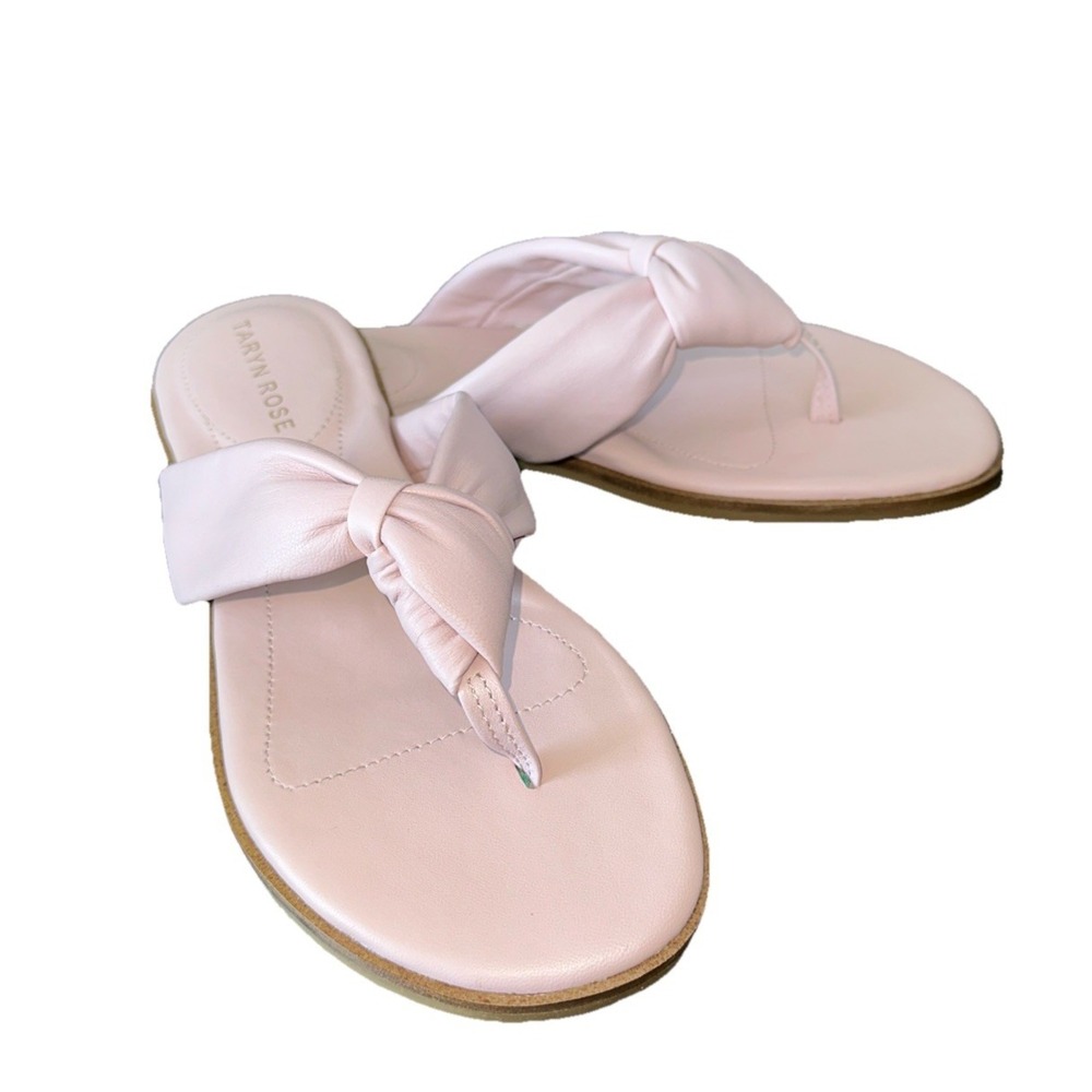 Taryn Rose Karissa 7B Cameo Pink Leather Knotted Thong Flat‎ Sandals Resort Wear